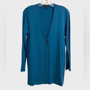 J. Jill Wearever Collection One-Button Cardigan Sweater Size SP Teal Green Blue